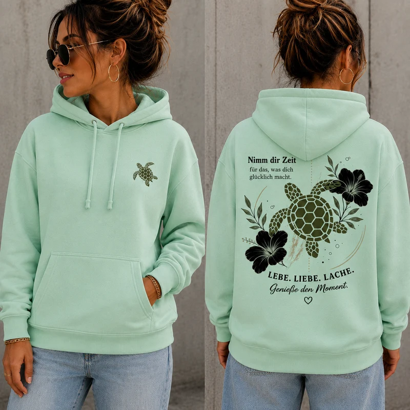 Statement Hoodie Schildkröte Nimm dir Zeit... Frontprint & Backprint | Unisex