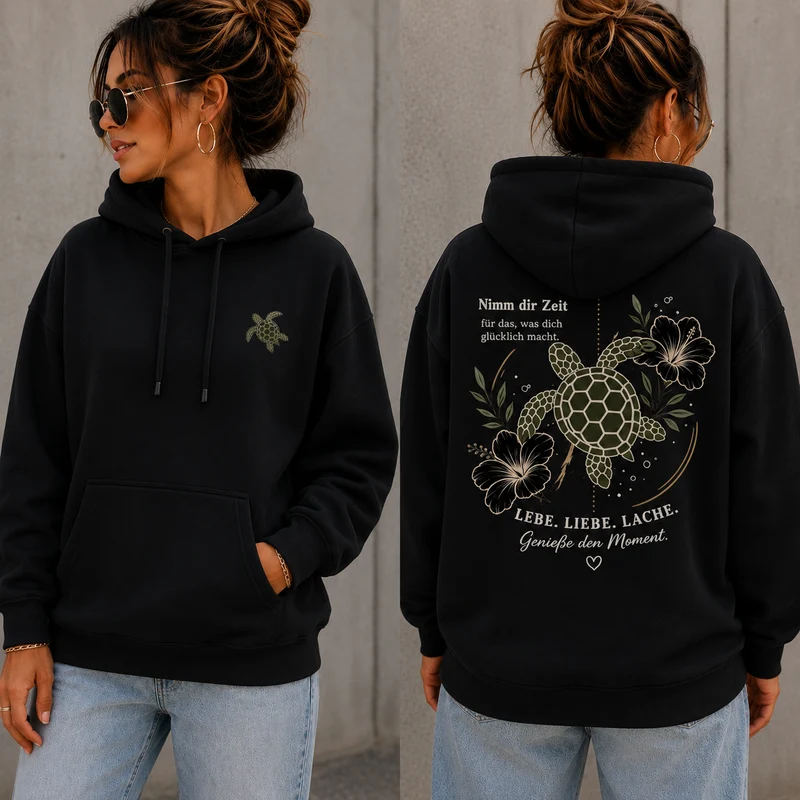 Statement Hoodie Schildkröte Nimm dir Zeit... Frontprint & Backprint | Unisex