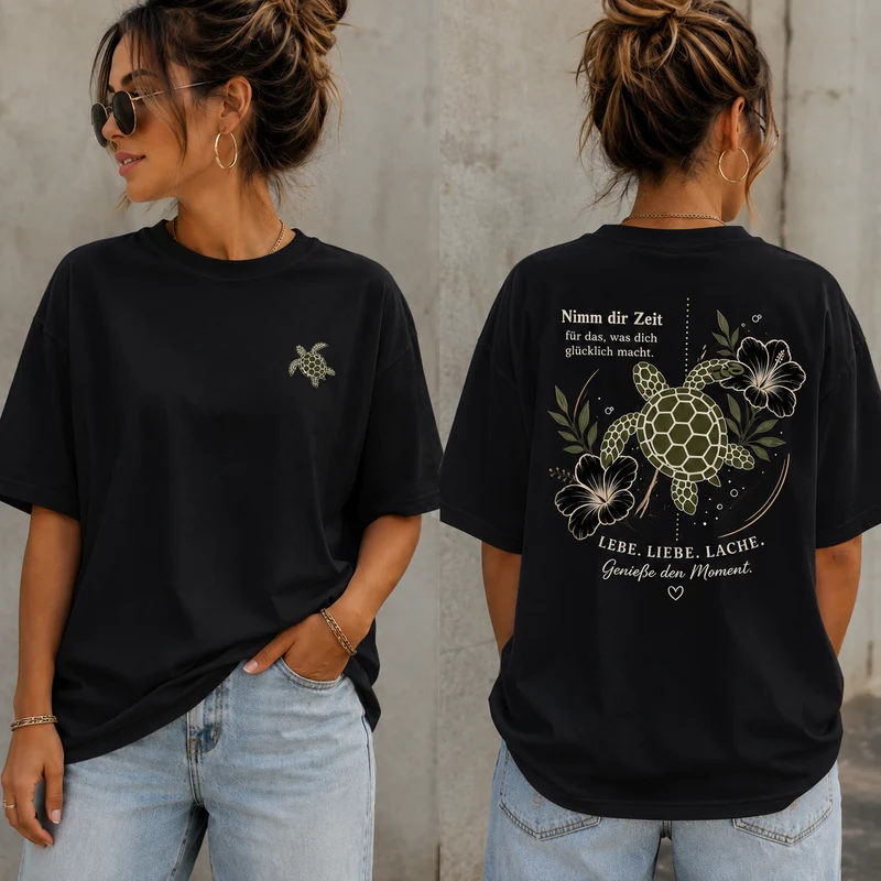 Schildkröten T-Shirt „Nimm dir Zeit“ – Front- und Backprint | Unisex