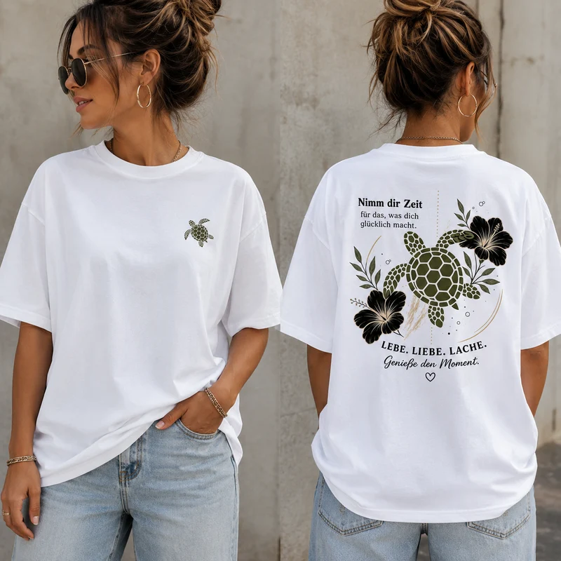 Schildkröten T-Shirt „Nimm dir Zeit“ – Front- und Backprint | Unisex