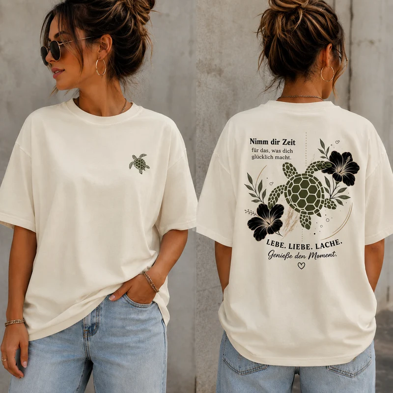 Schildkröten T-Shirt „Nimm dir Zeit“ – Front- und Backprint | Unisex