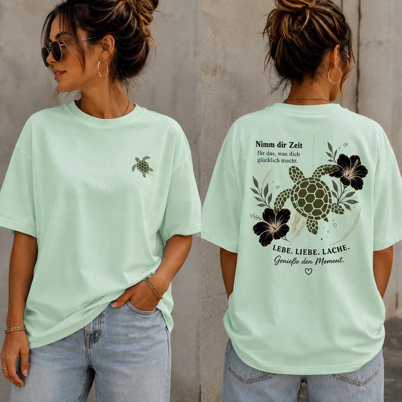 Schildkröten T-Shirt „Nimm dir Zeit“ – Front- und Backprint | Unisex