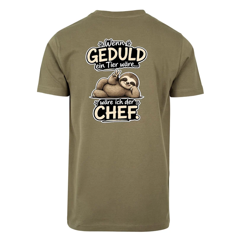 Statement T-Shirt Shirt Geduld Chef Faultier Frontprint & Backprint | Unisex