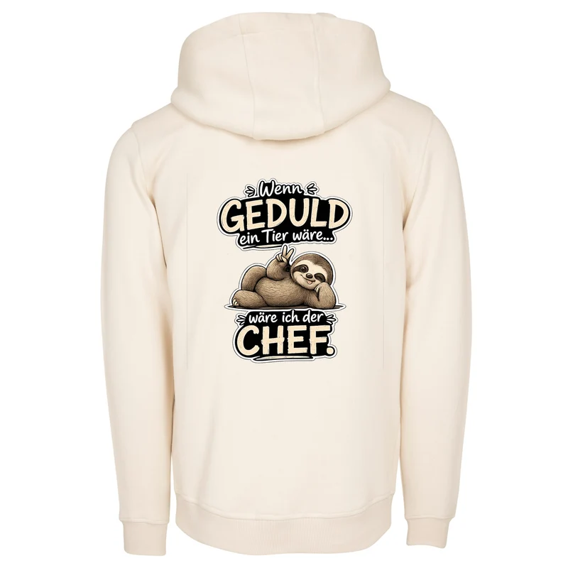 Statement Hoodie Geduld Chef Faultier Frontprint & Backprint | Unisex