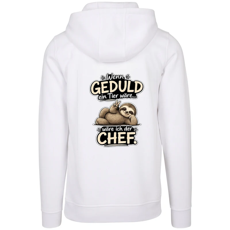 Statement Hoodie Geduld Chef Faultier Frontprint & Backprint | Unisex