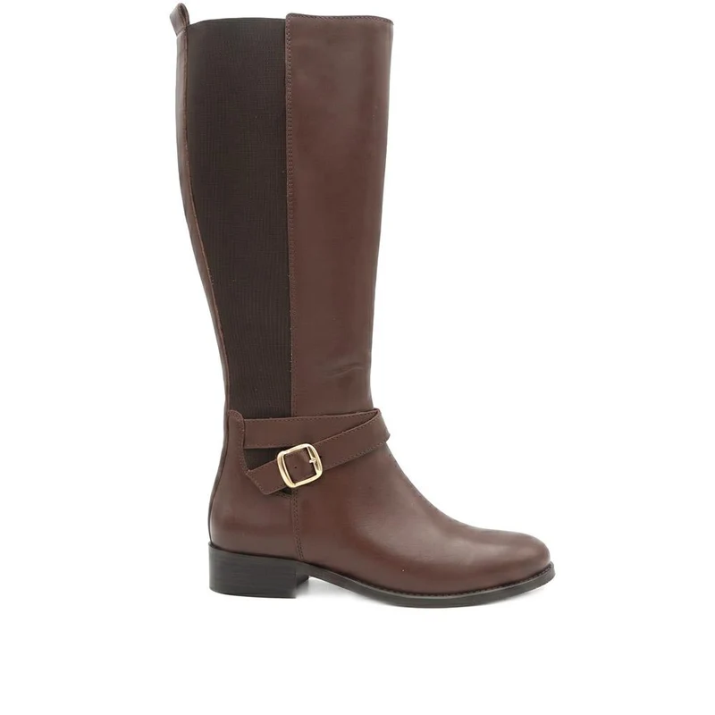 Leather Buckle Detailed Long Boots - MINTL44003 / 329 970 - Chocolate