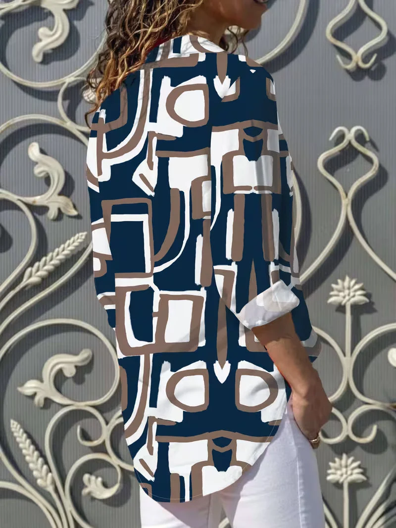 Fizana – Lässiges Chiffon-Hemd Mit Geometrischem Muster
