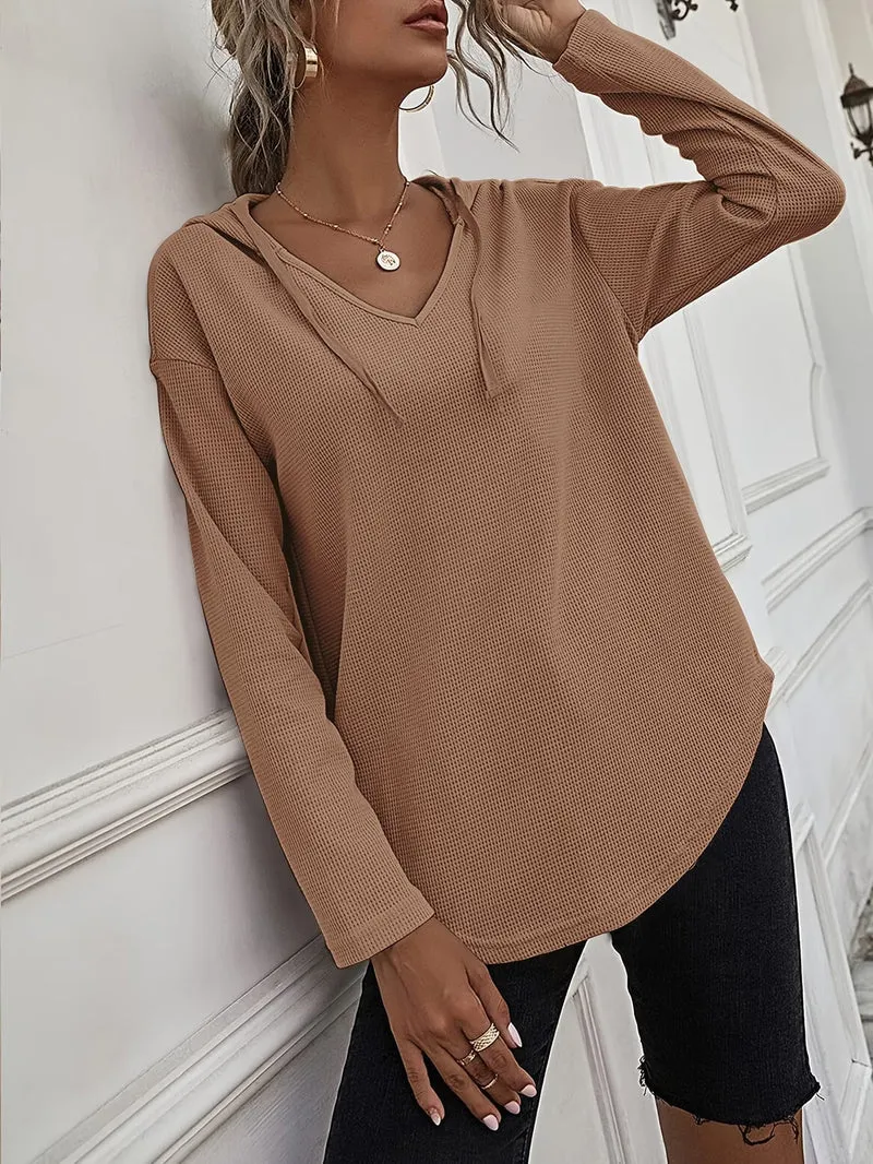 Seonie – Langarm Kapuzenpulli Mit V-ausschnitt