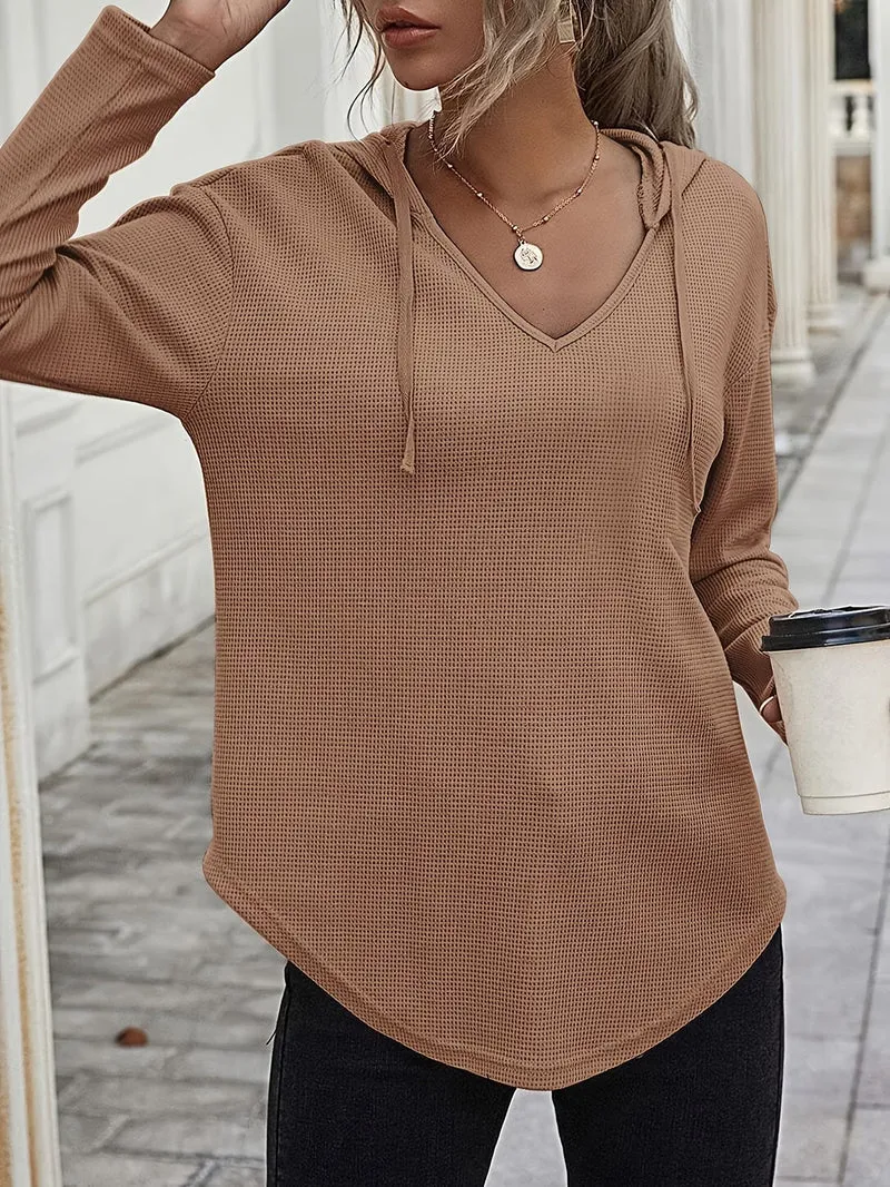 Seonie – Langarm Kapuzenpulli Mit V-ausschnitt