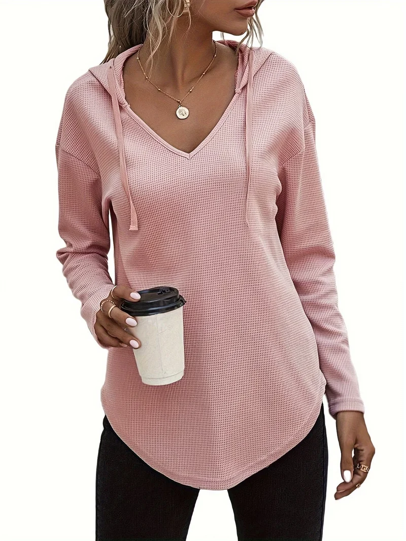 Seonie – Langarm Kapuzenpulli Mit V-ausschnitt