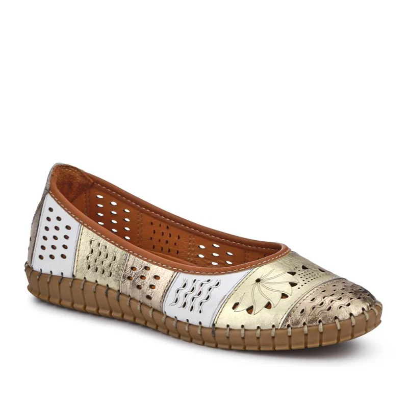 Flat Leather Ballerina Shoes - BELMETIN31009 / 317 955 - Metallic