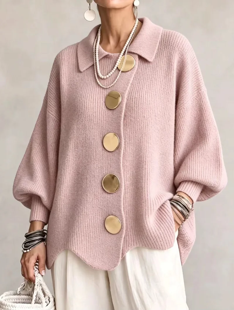 Shiryl – Langärmelige Strickjacke mit Kragen Und Knopfleiste