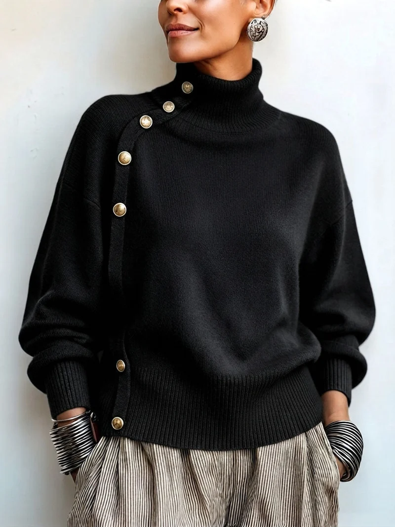 Lylian – Langarmpullover Mit Rollkragen Und Knopfleiste