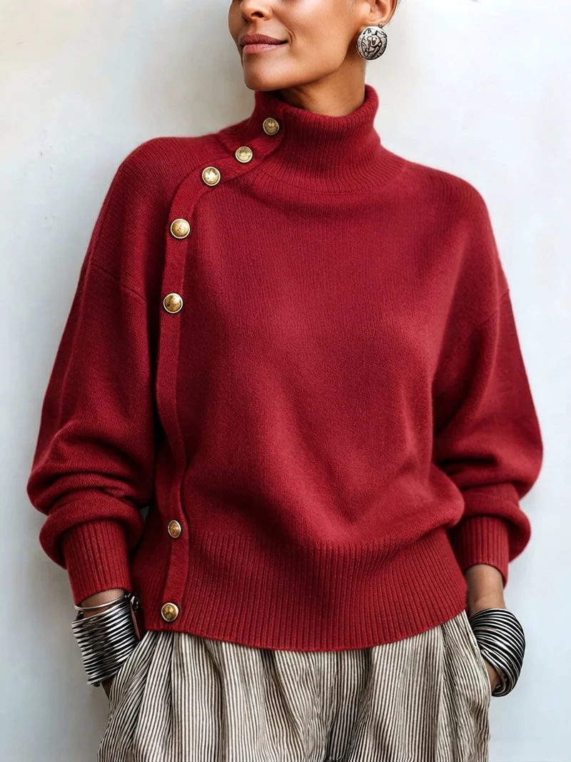 Lylian – Langarmpullover Mit Rollkragen Und Knopfleiste