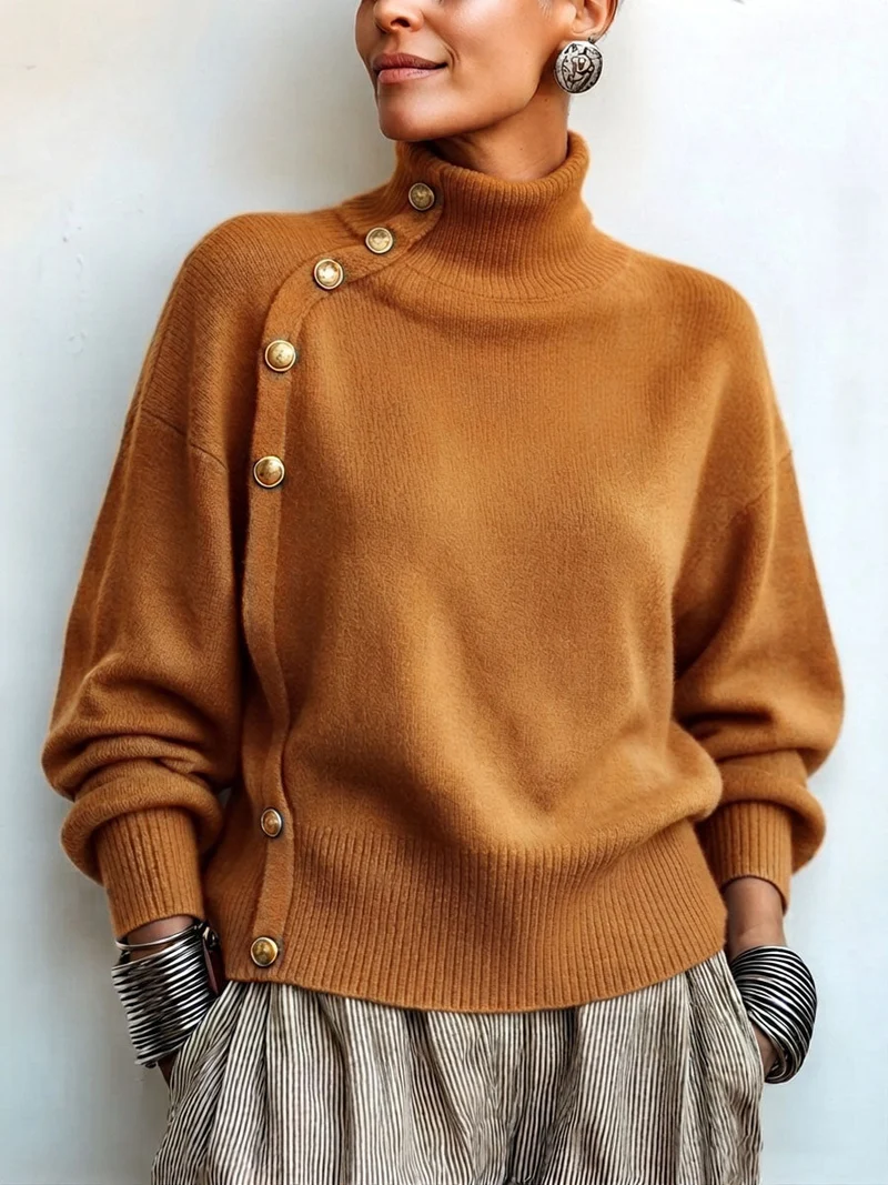 Lylian – Langarmpullover Mit Rollkragen Und Knopfleiste