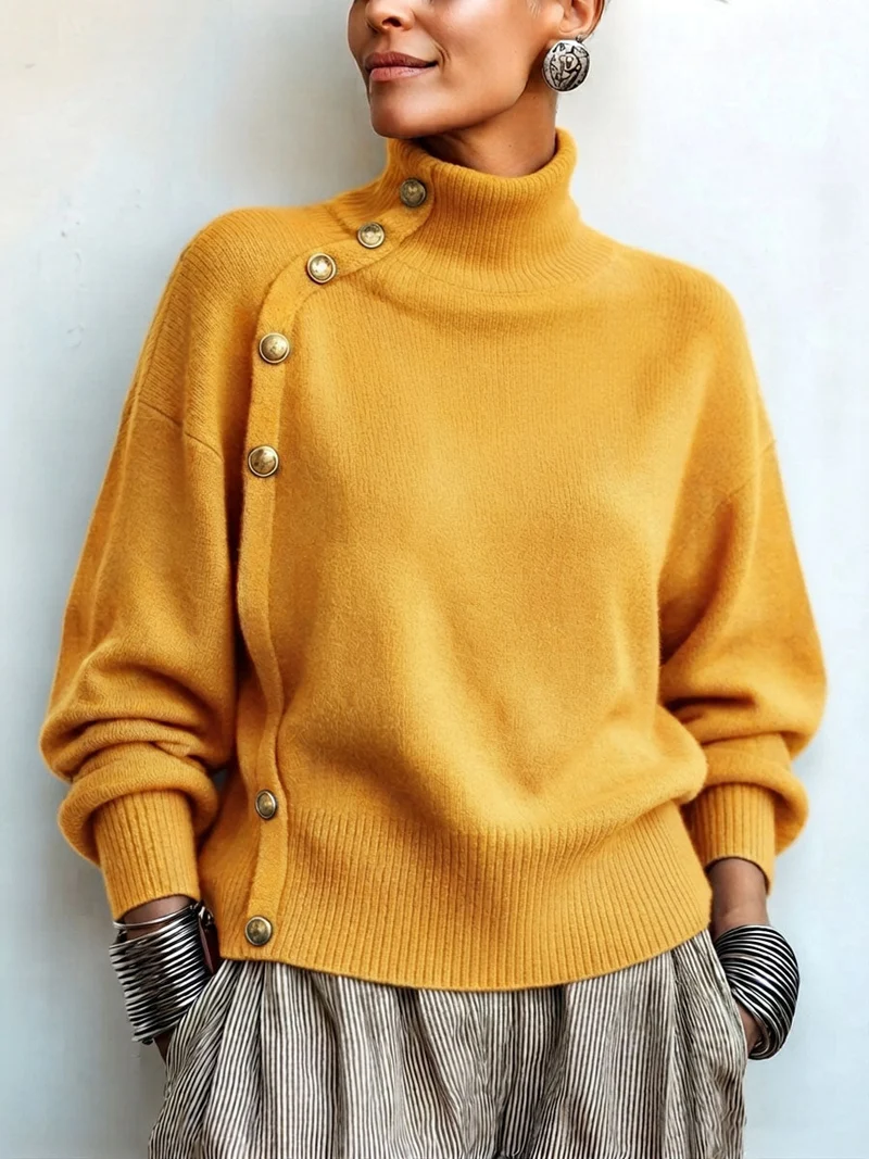 Lylian – Langarmpullover Mit Rollkragen Und Knopfleiste
