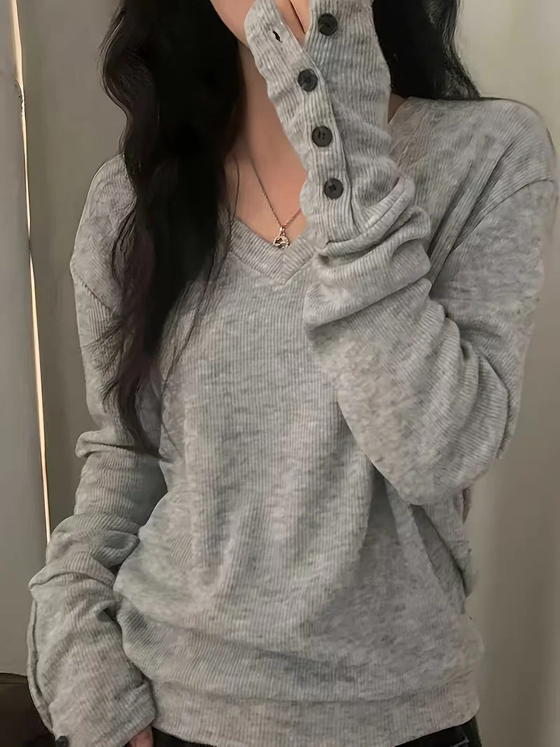 Kebina – Pullover MIT V-ausschnitt, Geripptem Bündchen Und Knöpfen