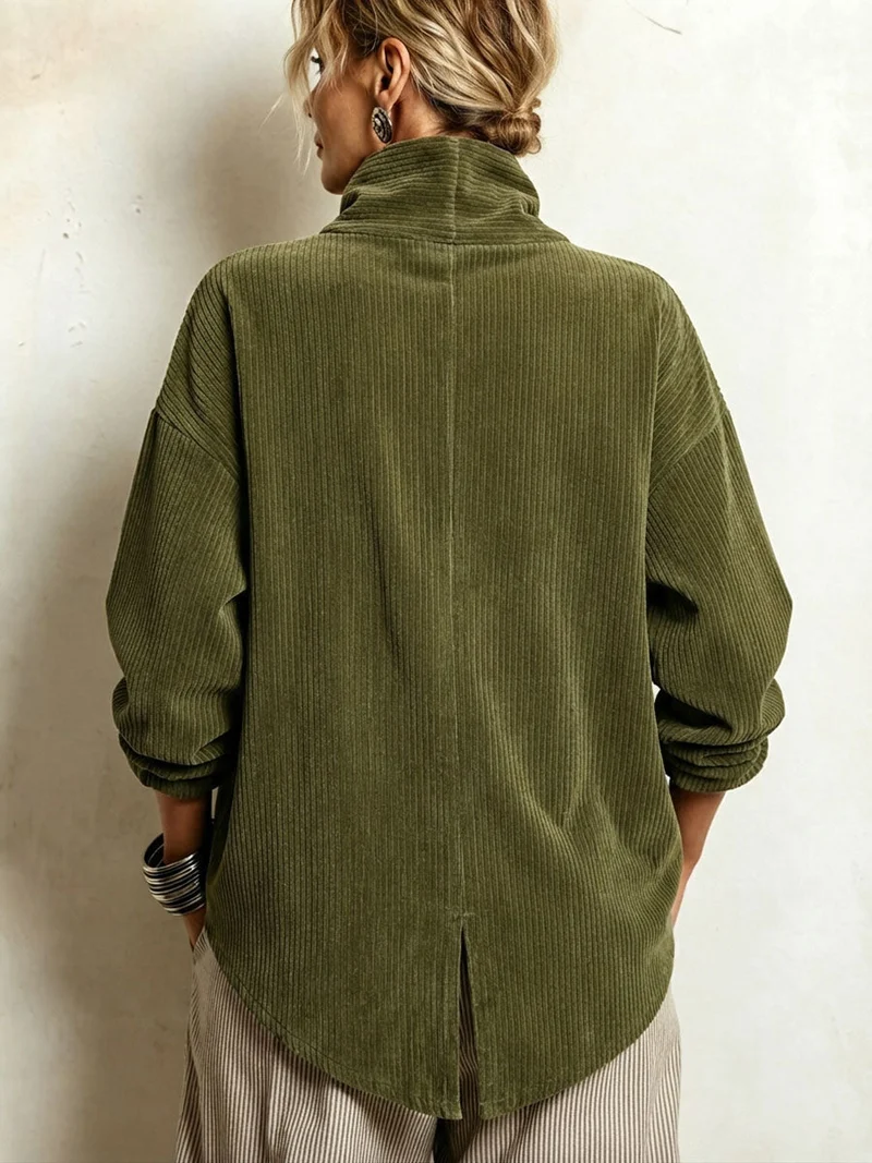 Moniza – Asymmetrischer Cordpullover mit Knopfleiste