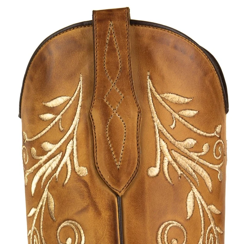 Damen Country und Western Cowboystiefel 2669 Braunes Leder mit Blumenstickerei