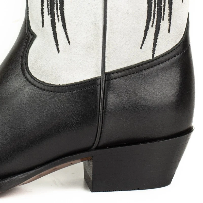Schwarz-weiße Cowboystiefel für Damen mit Flügeln Schwarz 2666