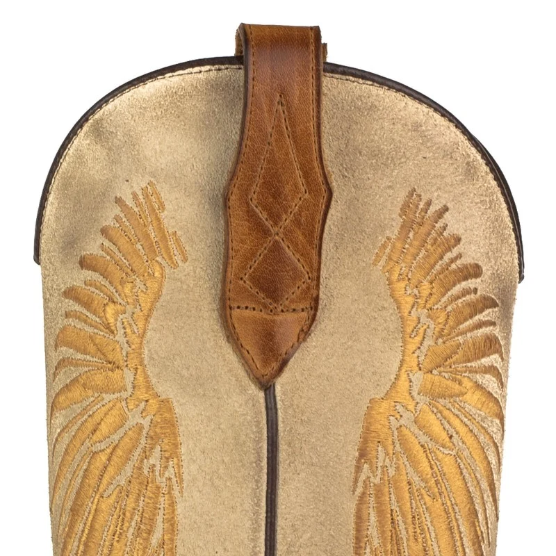 Damen-Cowboystiefel in Braun und Beige mit goldenen Flügeln 2666