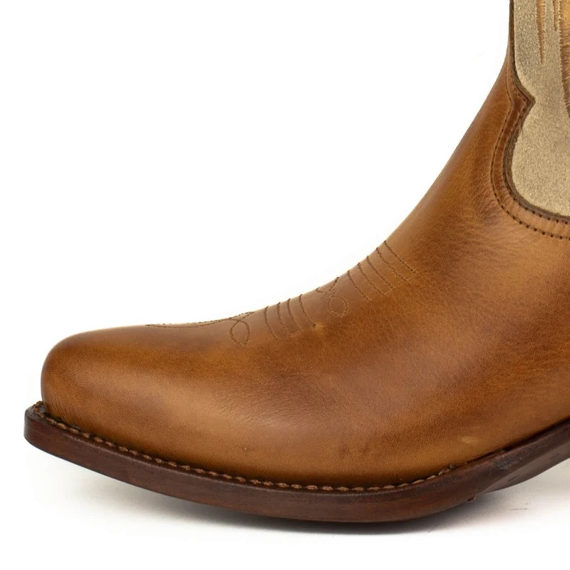 Damen-Cowboystiefel in Braun und Beige mit goldenen Flügeln 2666