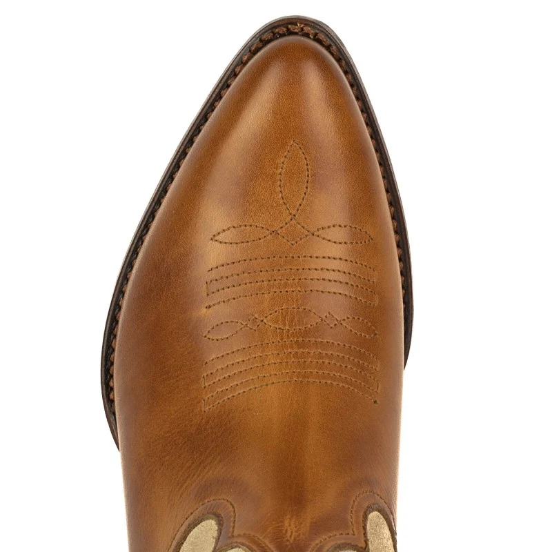 Damen-Cowboystiefel in Braun und Beige mit goldenen Flügeln 2666