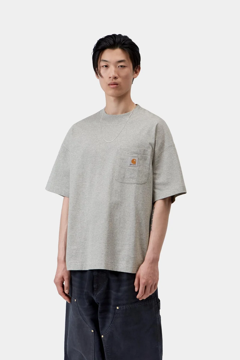 Carhartt WIP Herren-Arbeits-T-Shirt mit Brusttasche | Grau meliert