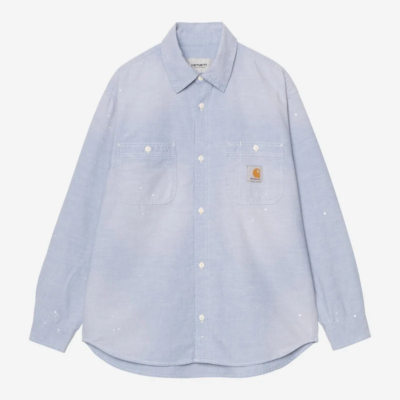 Carhartt WIP Herren-Malerhemd | Blau, abgenutzt, mit Farbspritzern