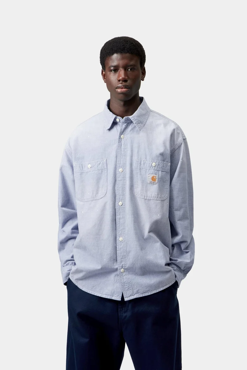 Carhartt WIP Herren-Malerhemd | Blau, abgenutzt, mit Farbspritzern