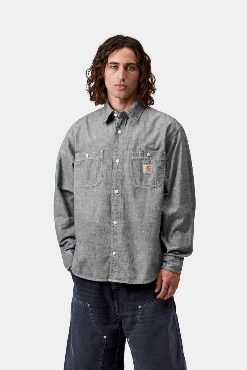 Carhartt WIP Herren-Malerhemd | Schwarz, abgenutzt, mit Farbspritzern