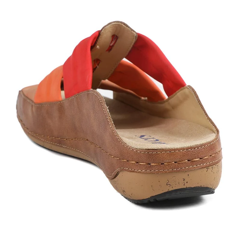 Flexible Triple Bow Cushioned Sandals - WBINS43014 / 329 090 - Tan-Red