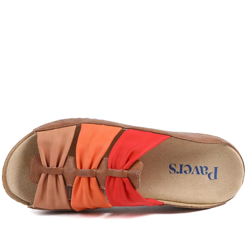 Flexible Triple Bow Cushioned Sandals - WBINS43014 / 329 090 - Tan-Red