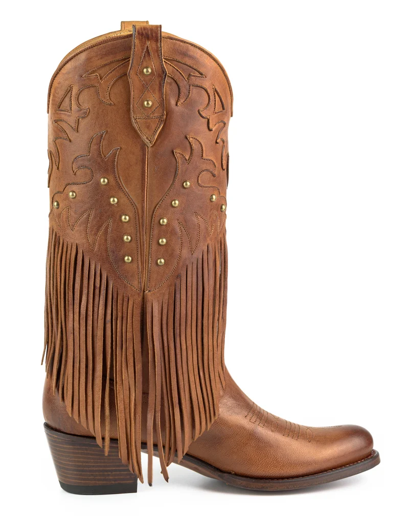 Damen-Cowboystiefel mit Fransen 2475 aus braunem Leder