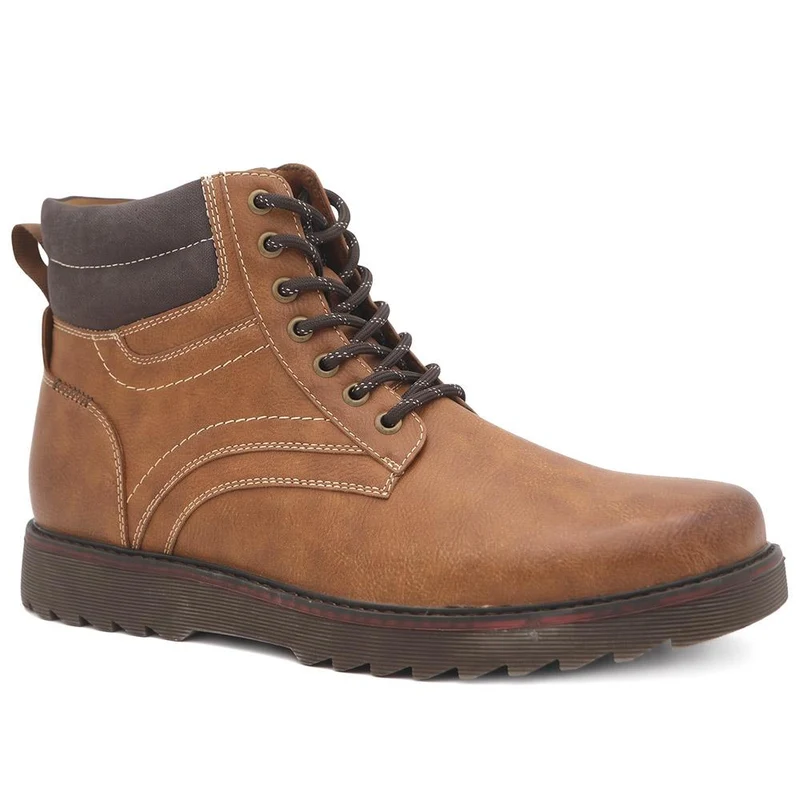 Wide Fit Rugged Lace Up Boots - XINGH44005 / 329 925 - Tan
