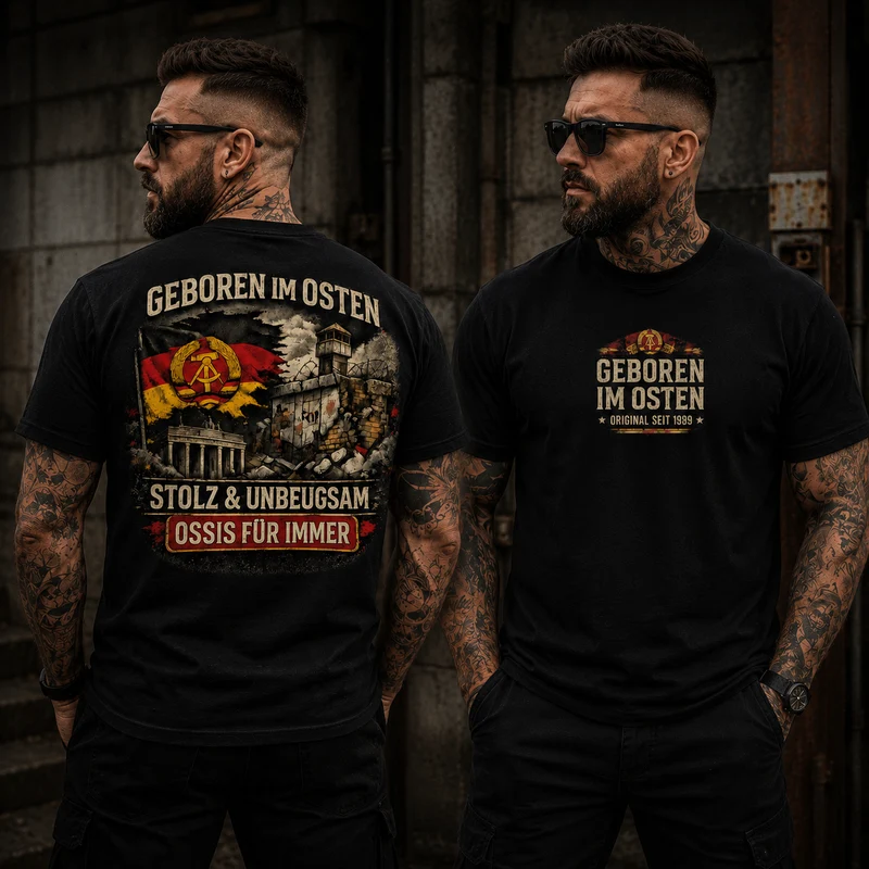 Statement Geboren im Osten...T-Shirt Shirt Frontprint & Backprint | Unisex