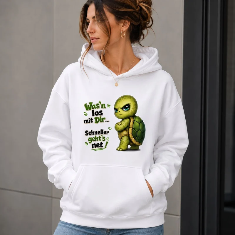Statement Schildkröte Was’n los mit Dir? Hoodie Pullover Frontprint & Backprint | Unisex