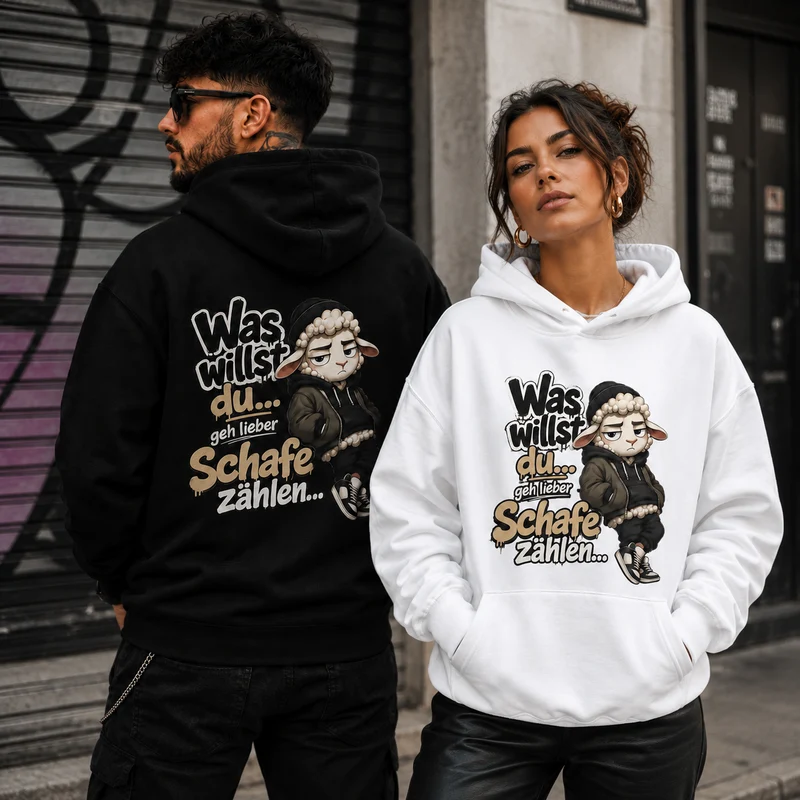 Statement Schafe zählen Hoodie Pullover Frontprint & Backprint | Unisex