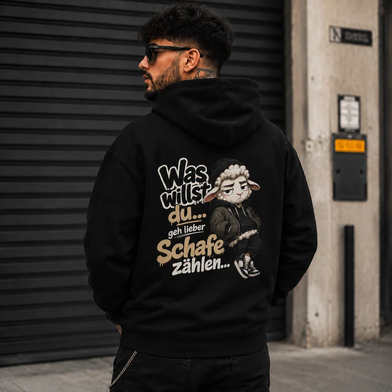 Statement Schafe zählen Hoodie Pullover Frontprint & Backprint | Unisex