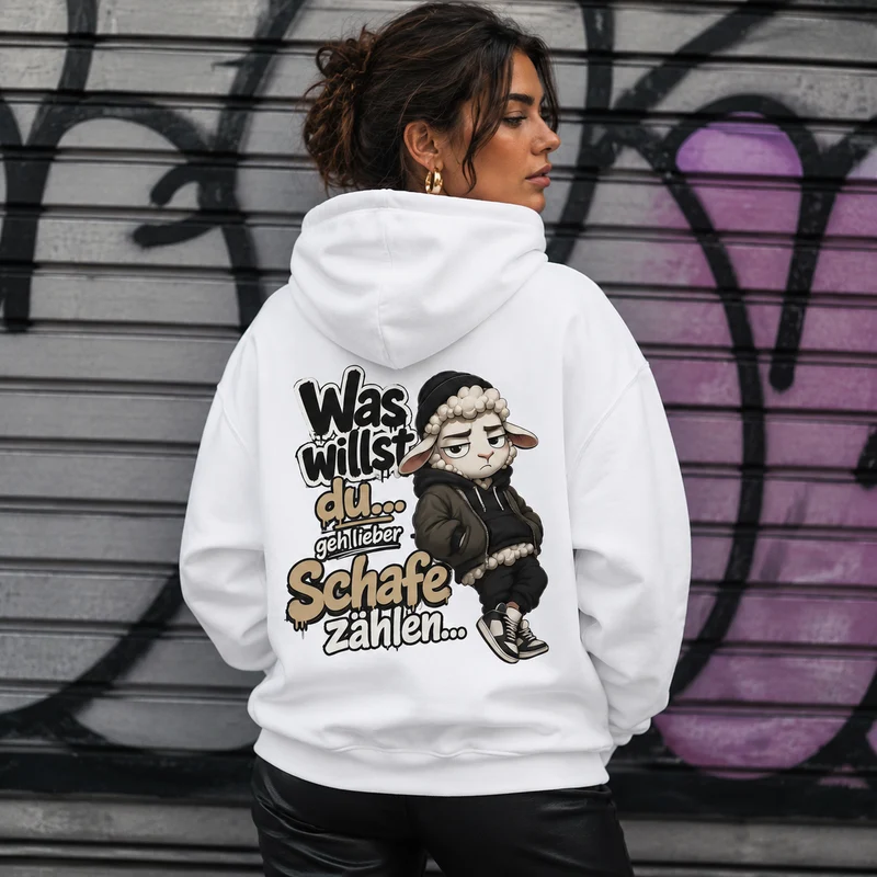 Statement Schafe zählen Hoodie Pullover Frontprint & Backprint | Unisex