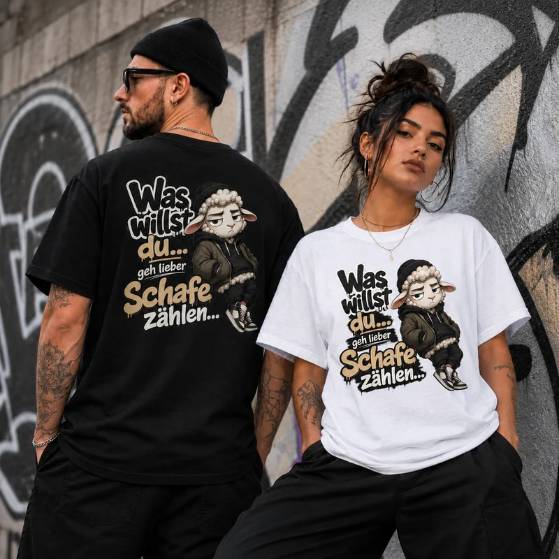 Statement Schaf Was willst du.. T-Shirt Shirt Frontprint & Backprint | Unisex