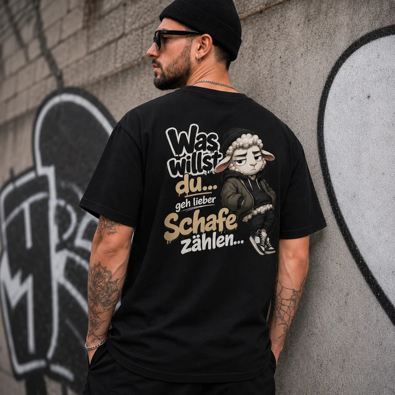 Statement Schaf Was willst du.. T-Shirt Shirt Frontprint & Backprint | Unisex