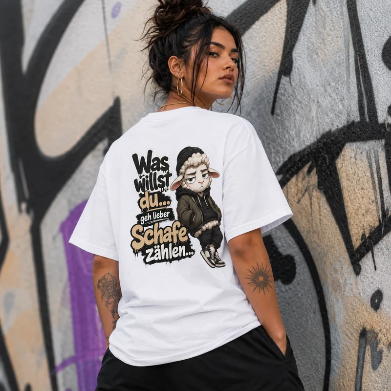 Statement Schaf Was willst du.. T-Shirt Shirt Frontprint & Backprint | Unisex