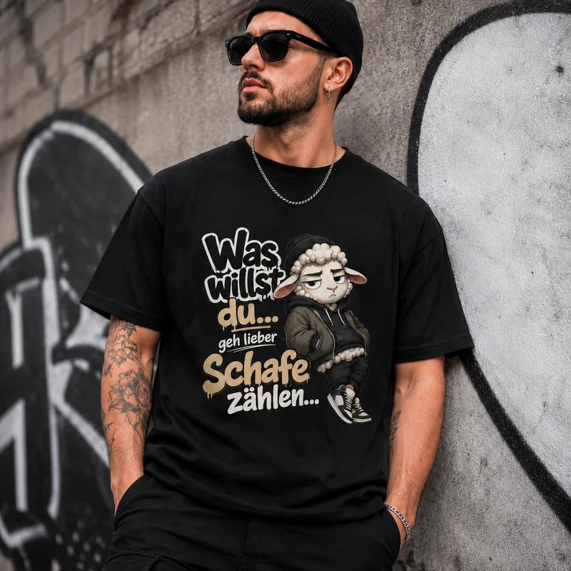 Statement Schaf Was willst du.. T-Shirt Shirt Frontprint & Backprint | Unisex
