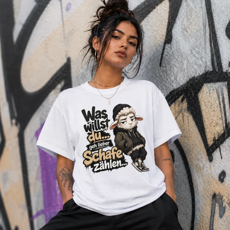 Statement Schaf Was willst du.. T-Shirt Shirt Frontprint & Backprint | Unisex