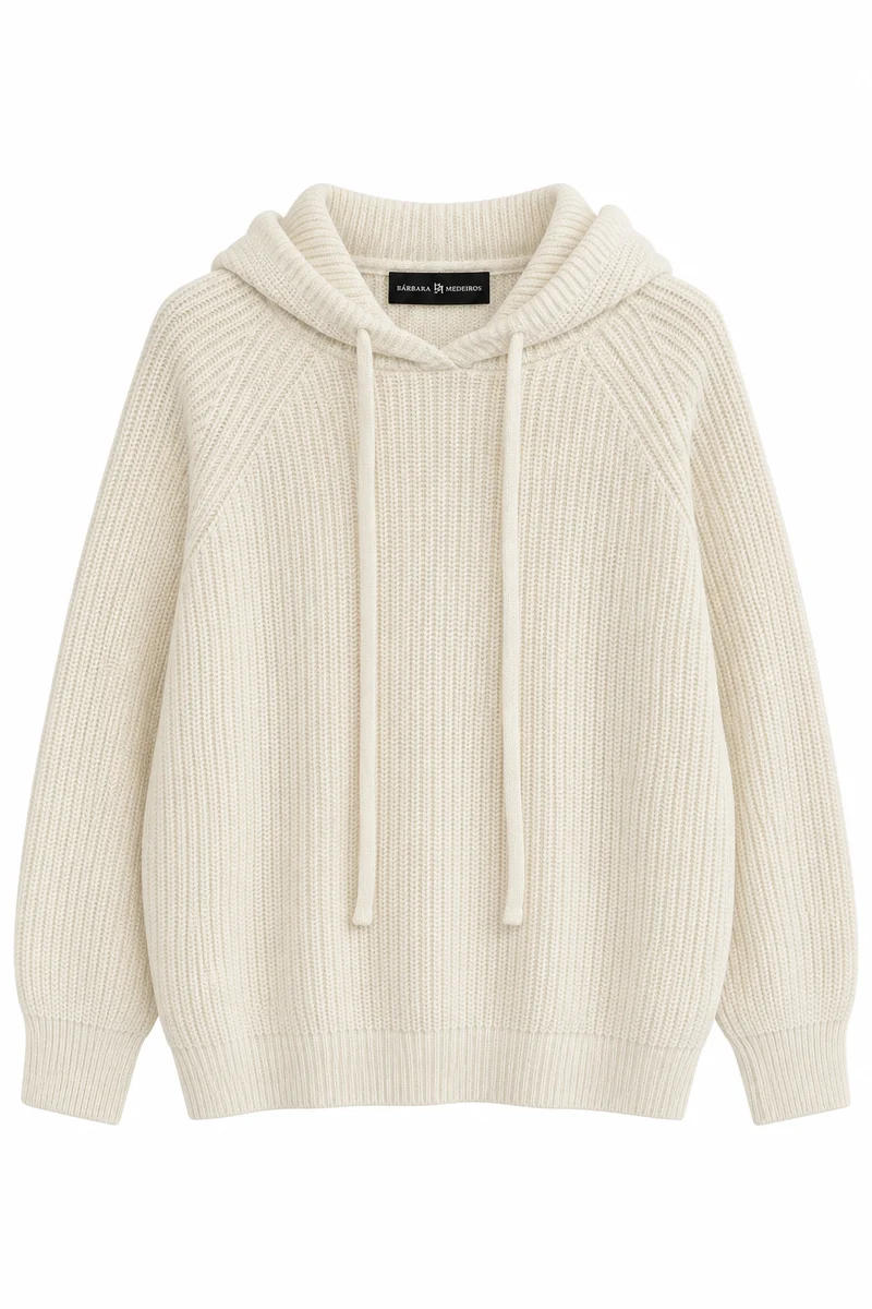 Sasithon – Gerippter Strickpullover mit Kapuze und Kordelzug