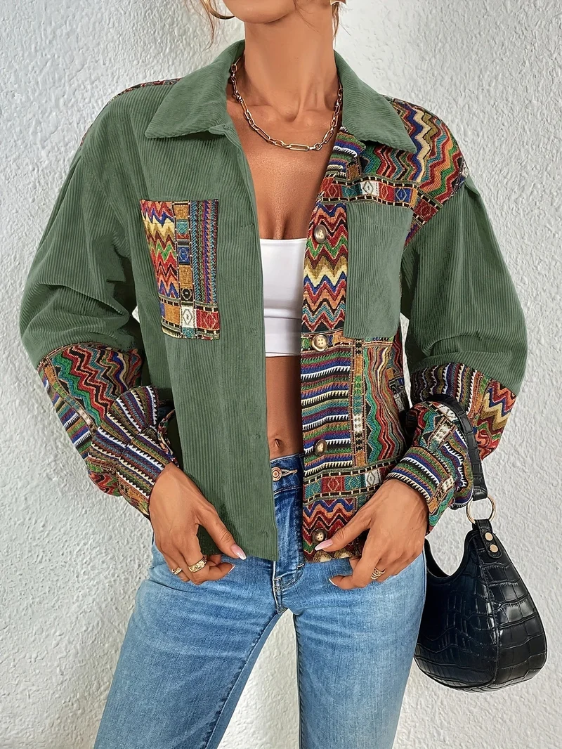 Amelina – Boho-Patchwork-Cordjacke mit Knöpfen