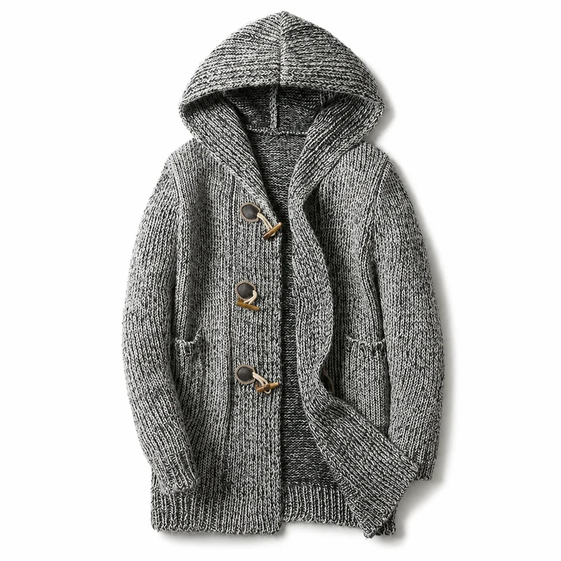 Lyndan – Langer Cardigan MIT Kapuze Und Knebelknöpfen