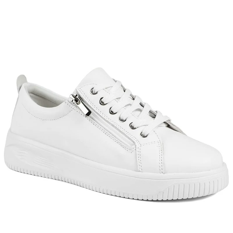 Anara Zip & Lace Leather Trainers - ANARA / 329 010 - White