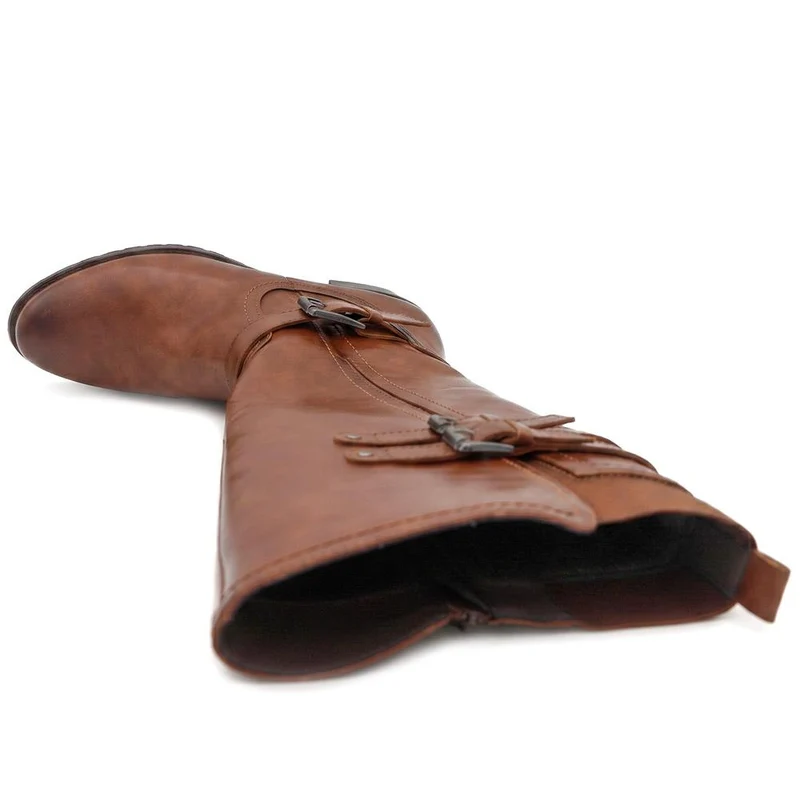 Buckle Detail Zip Fasten Long Boots - WOIL44057 / 329 986 - Tan